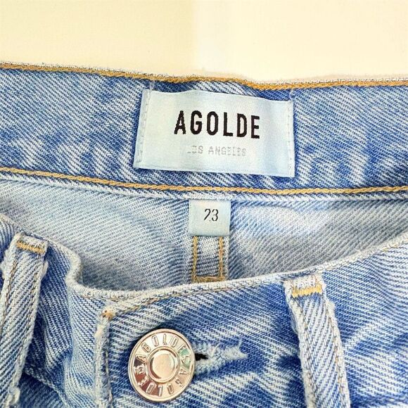 Agolde Women's 90s Mid Rise Loose Fit Distressed Light Blue Jeans Size 23 - Picture 2 of 12